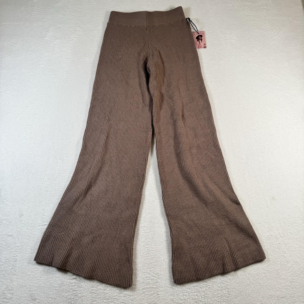 Sincerely Jules Pants Womens Small‎ Brown Ribbed Knit Wide Leg Lounge Sweatpants - Picture 3 of 9